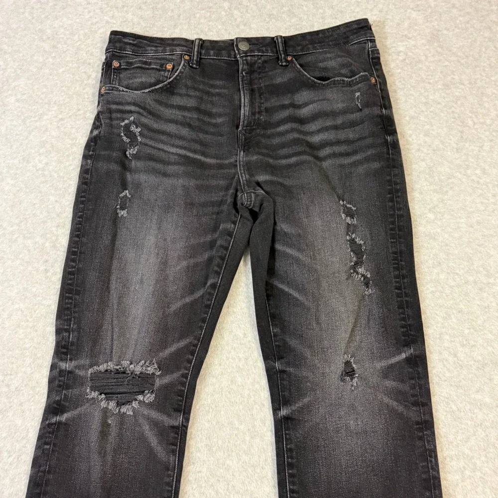 American Eagle Airflex+ Skinny Distressed Black Jeans 34x32 Ripped Denim